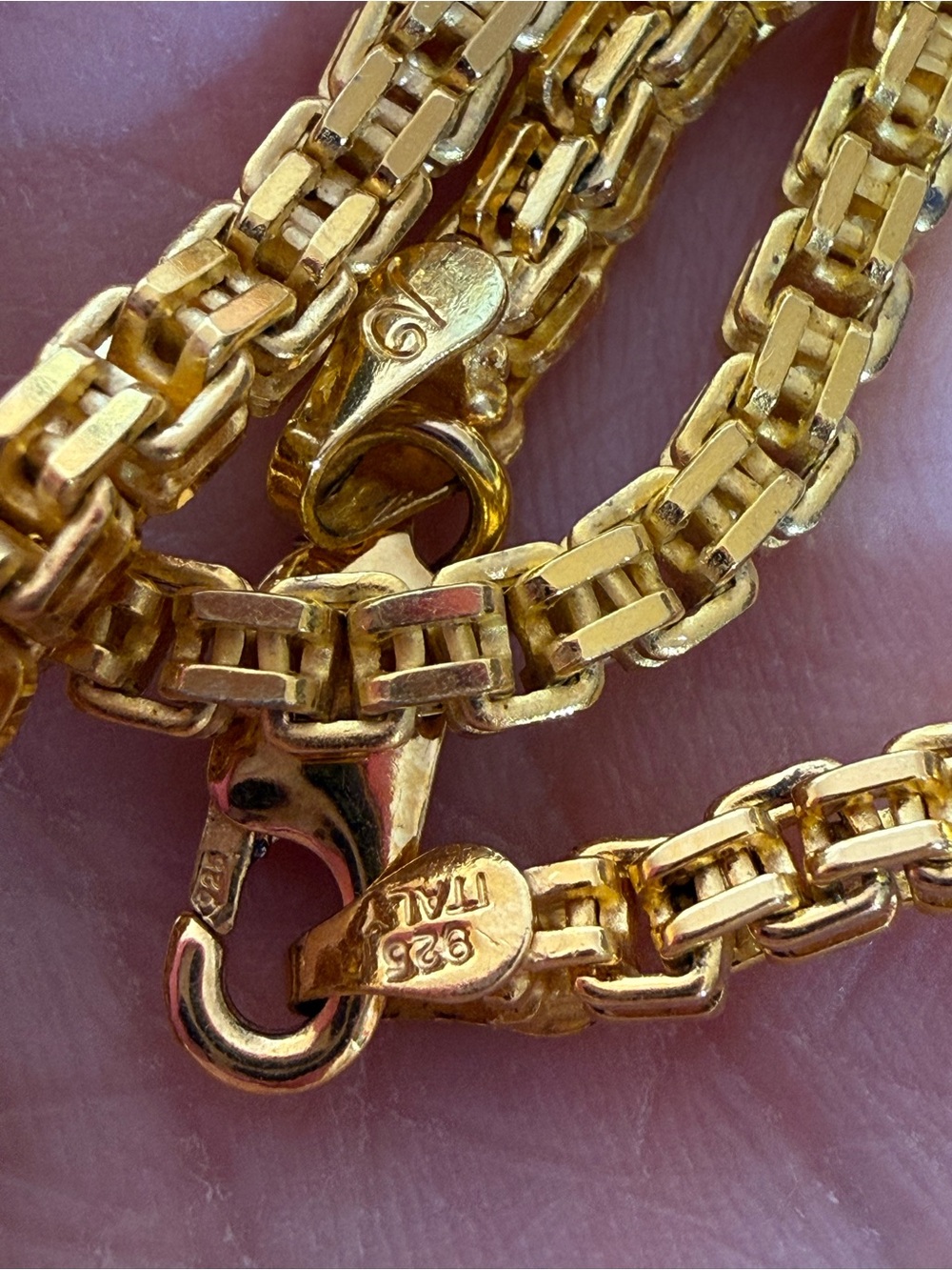 Gold sterling silver designer runway square link heavy chain necklace 18” Italy - Picture 3 of 17
